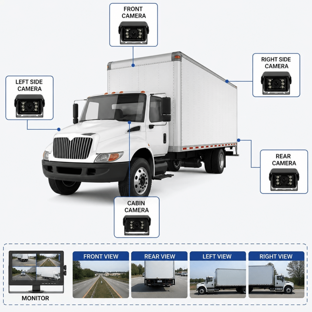 commercial truck with cameras installed around the vehicle